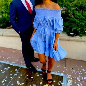 Thayer J Love Pinstripe Off Shoulder HighLow Dress size small